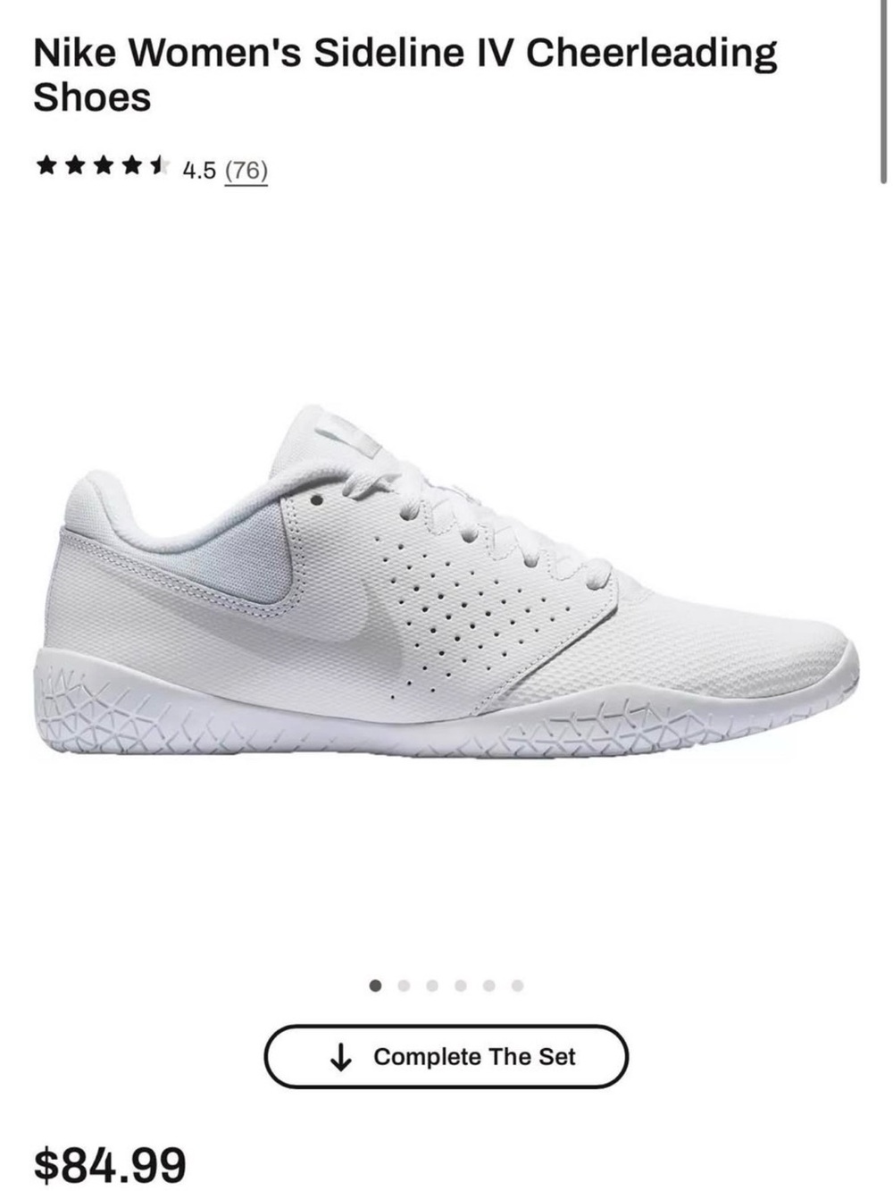 Nike Women's White Sideline IV Cheerleading Shoe size 7